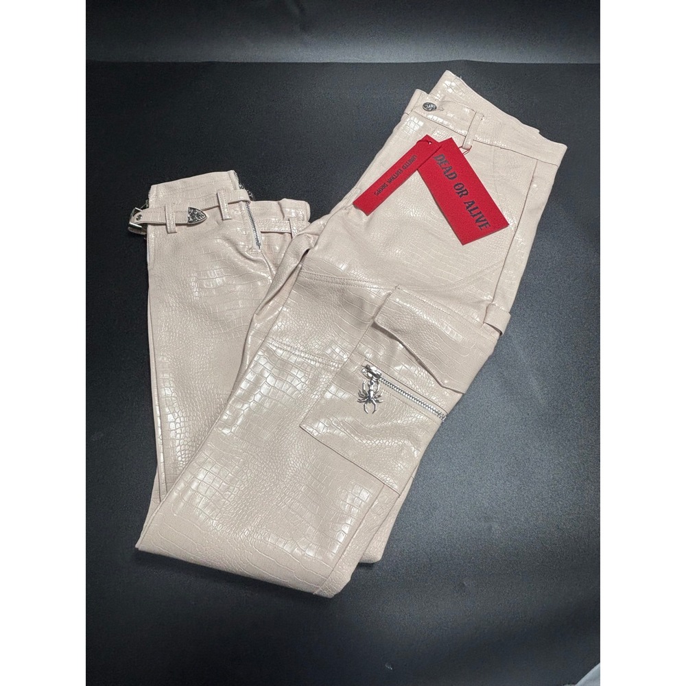 Guapi Men's Dead or Alive Faux Croc Leather Pants Beige Streetwear 28 LTD 71/100